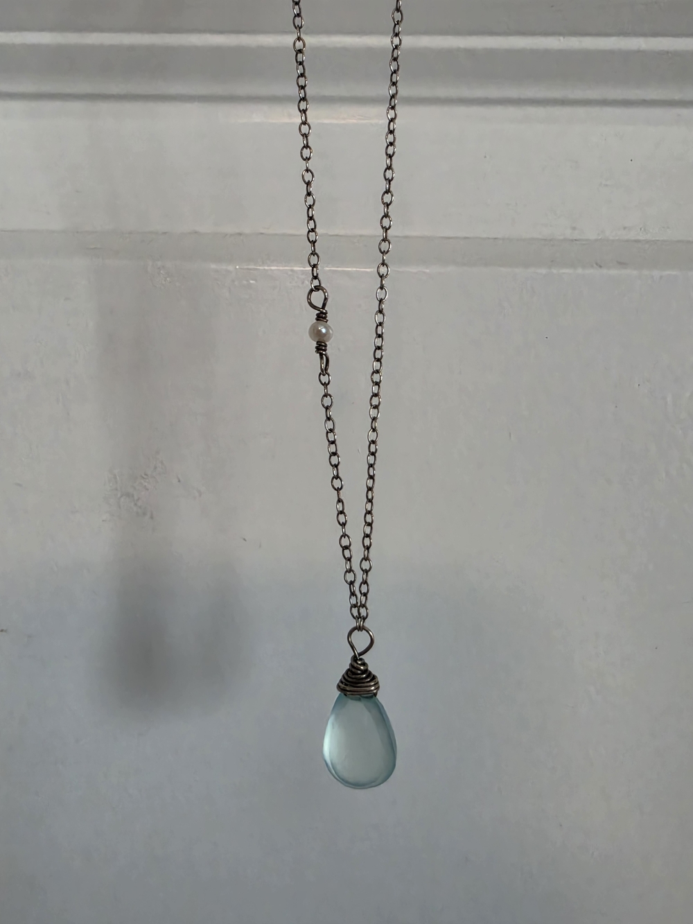 Delicate aquamarine Teardrop Necklaces (2) & Earrings Set sterling silver artisa - Picture 6 of 12
